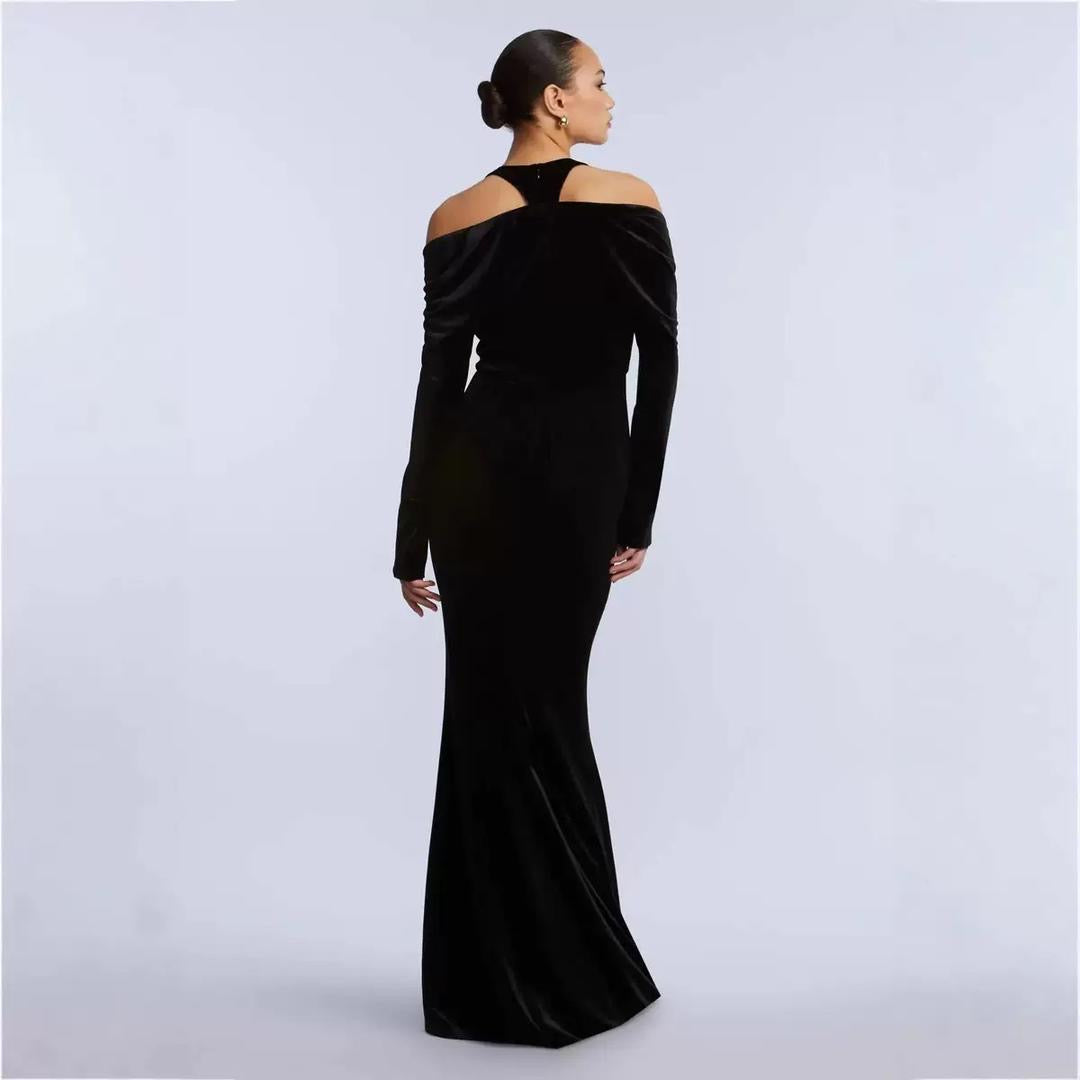 Cold Shoulder Velvet Maxi Dress