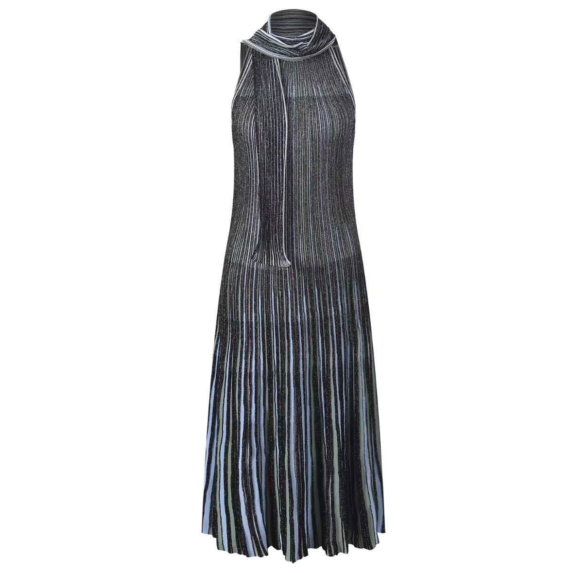 Shimmer Striped Halter Maxi Dress