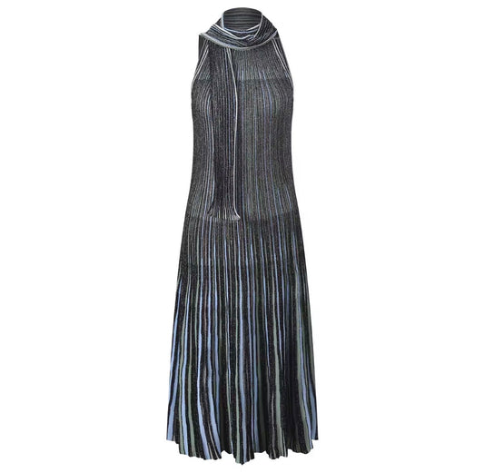 Shimmer Striped Halter Maxi Dress