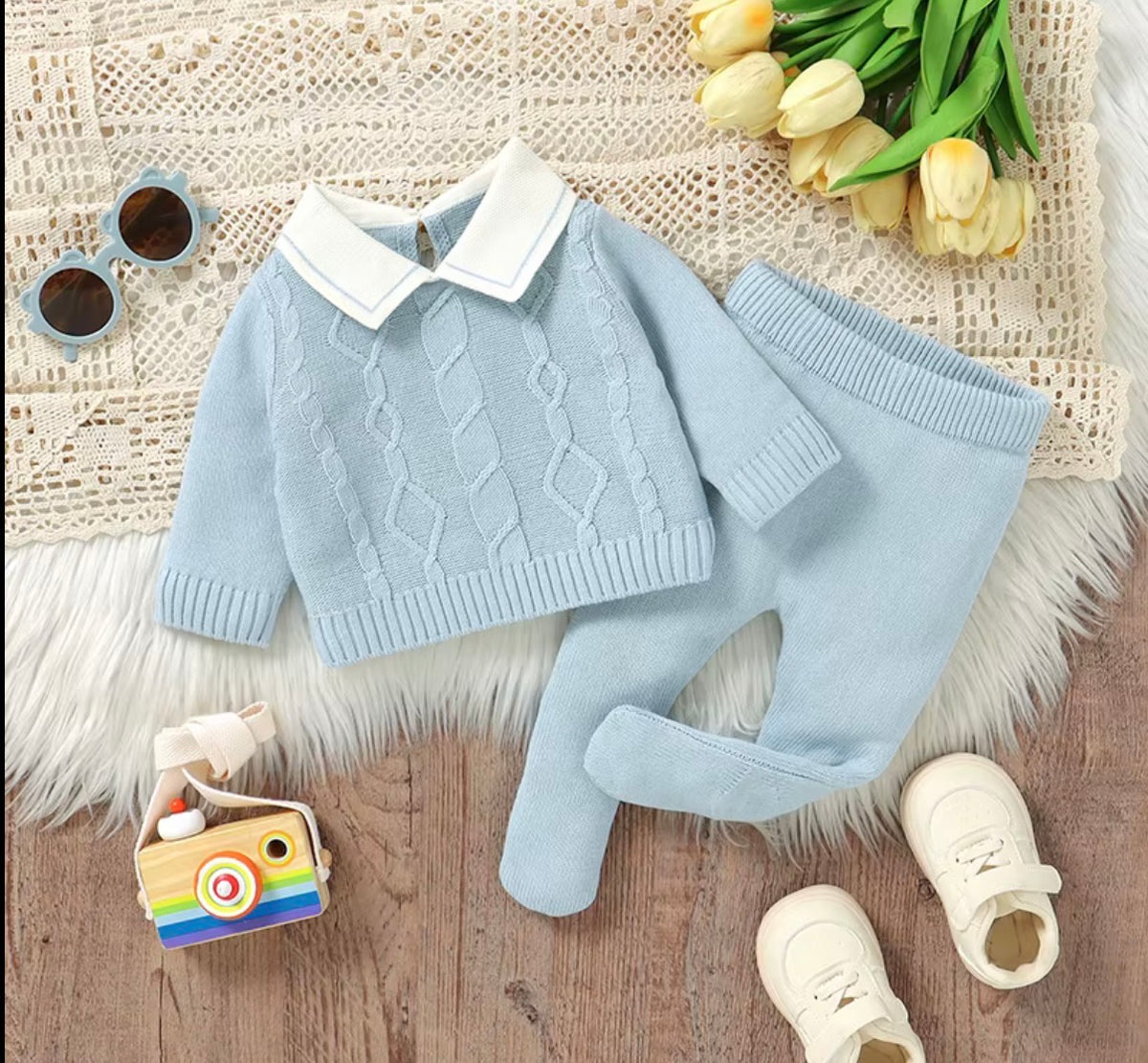 Classic Collar Cable Knit Set