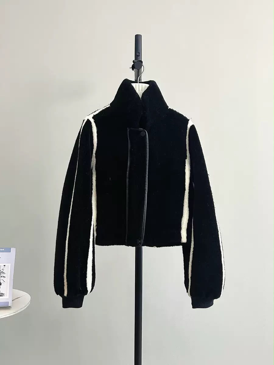 Monochrome Teddy Bomber Jacket