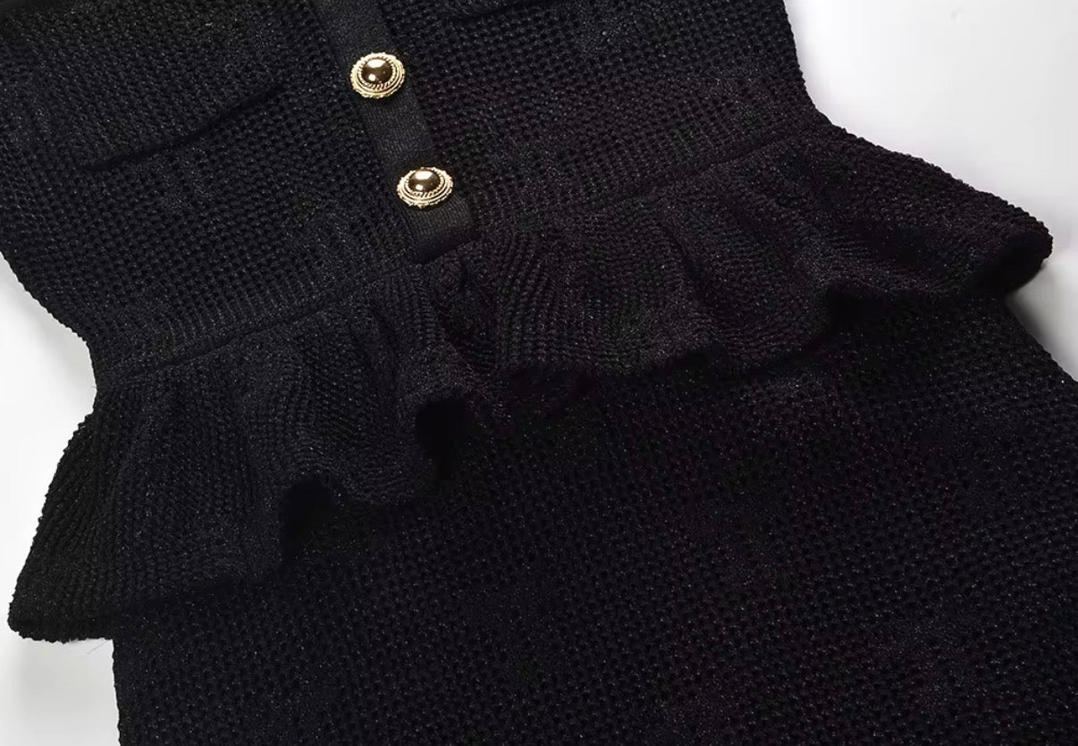 Midnight Sheer Knit Peplum Dress