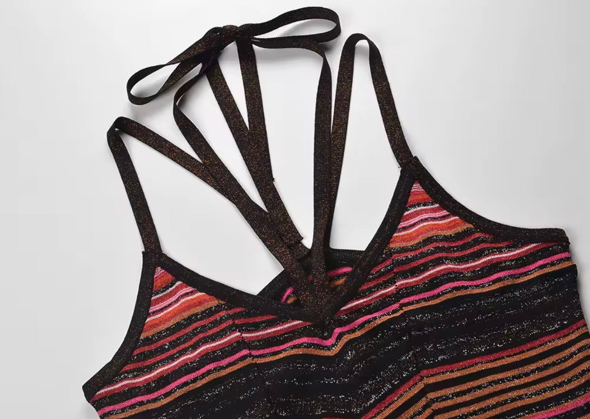 Sunset Chevron Strappy Maxi Dress