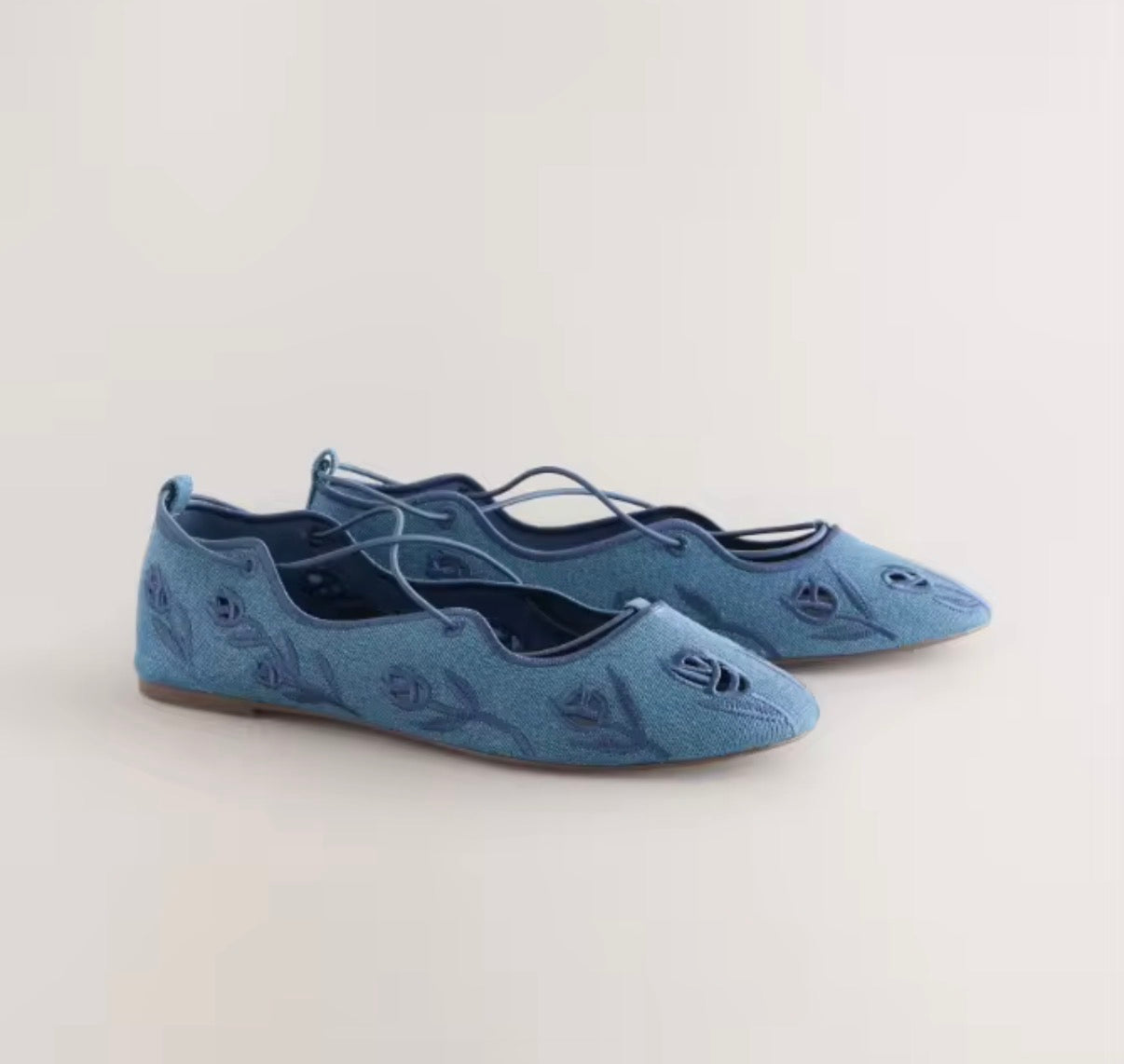 Embroidered Floral Lace-Up Flats