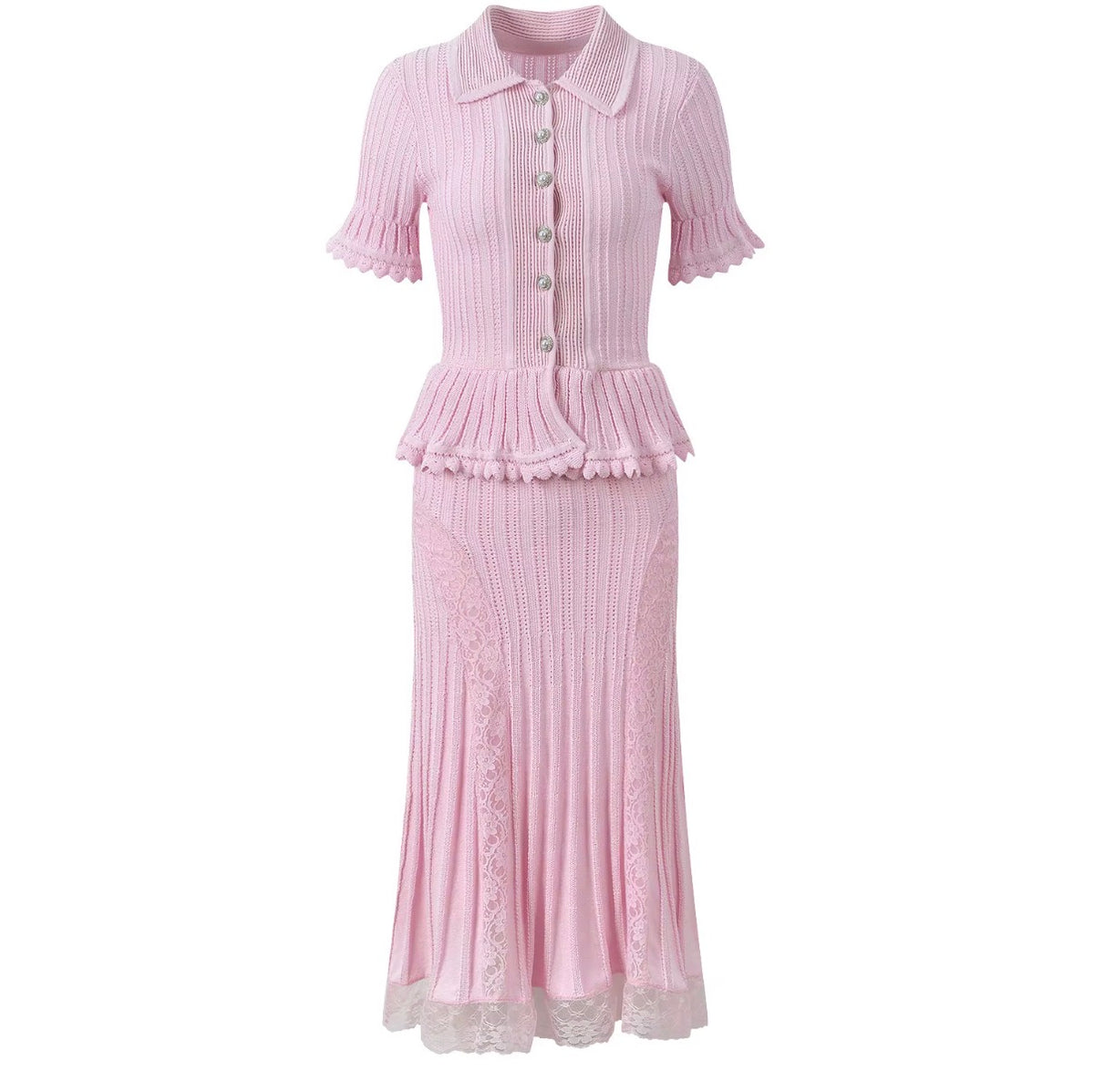 Lace Trim Peplum Knit Maxi Dress
