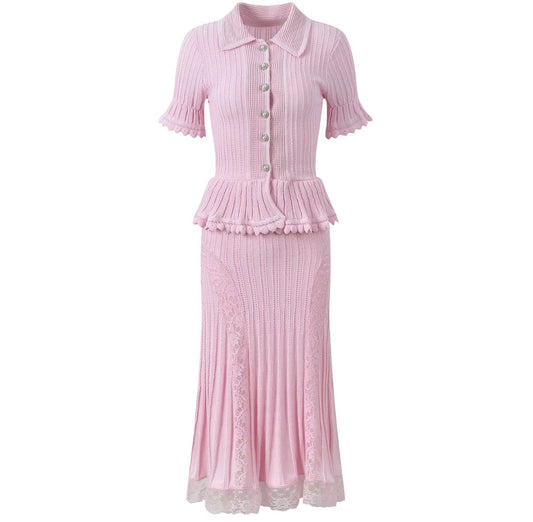 Lace Trim Peplum Knit Maxi Dress