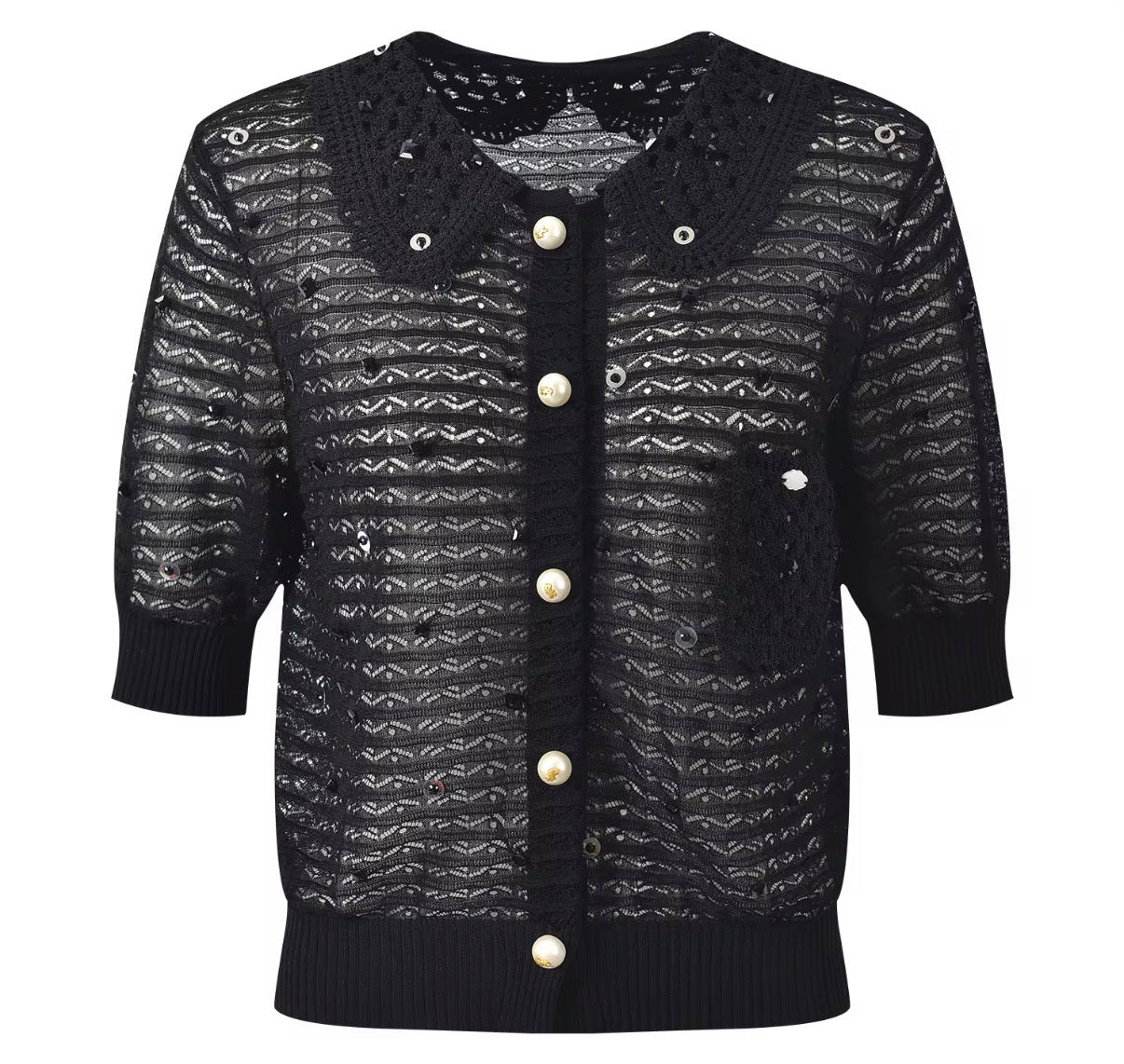 Midnight Lace Pearl Knit Top