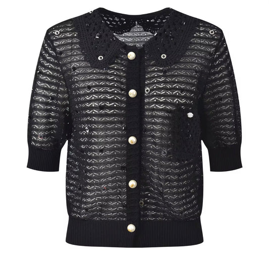 Midnight Lace Pearl Knit Top