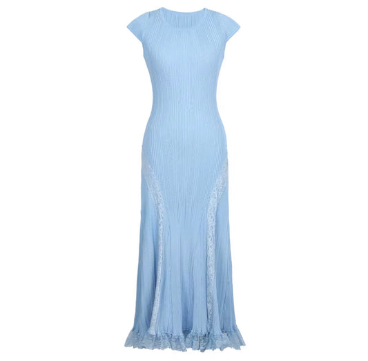 Silhouette Lace-Trim Ribbed Maxi Dress