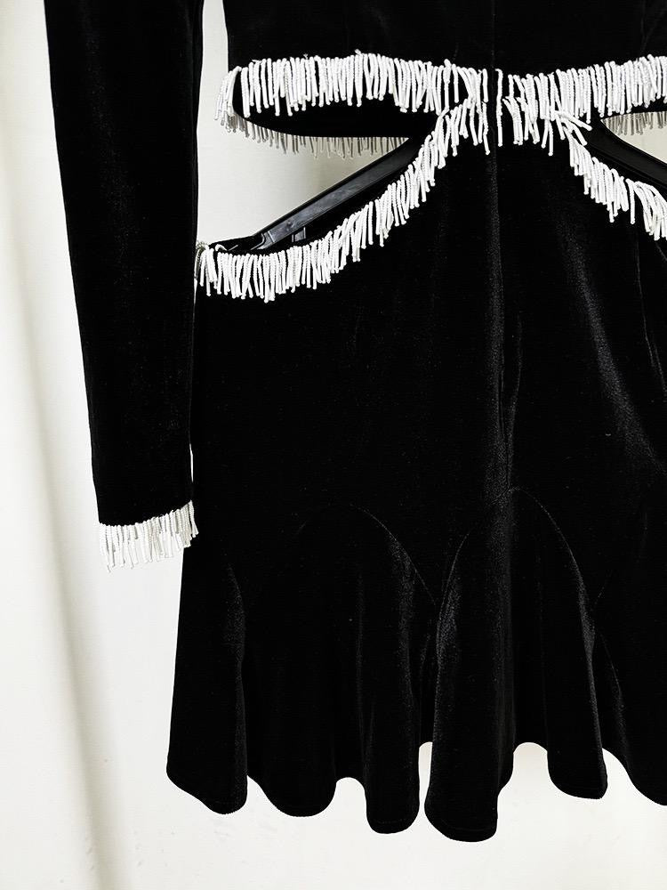 Crystal Fringe Velvet Mini Dress