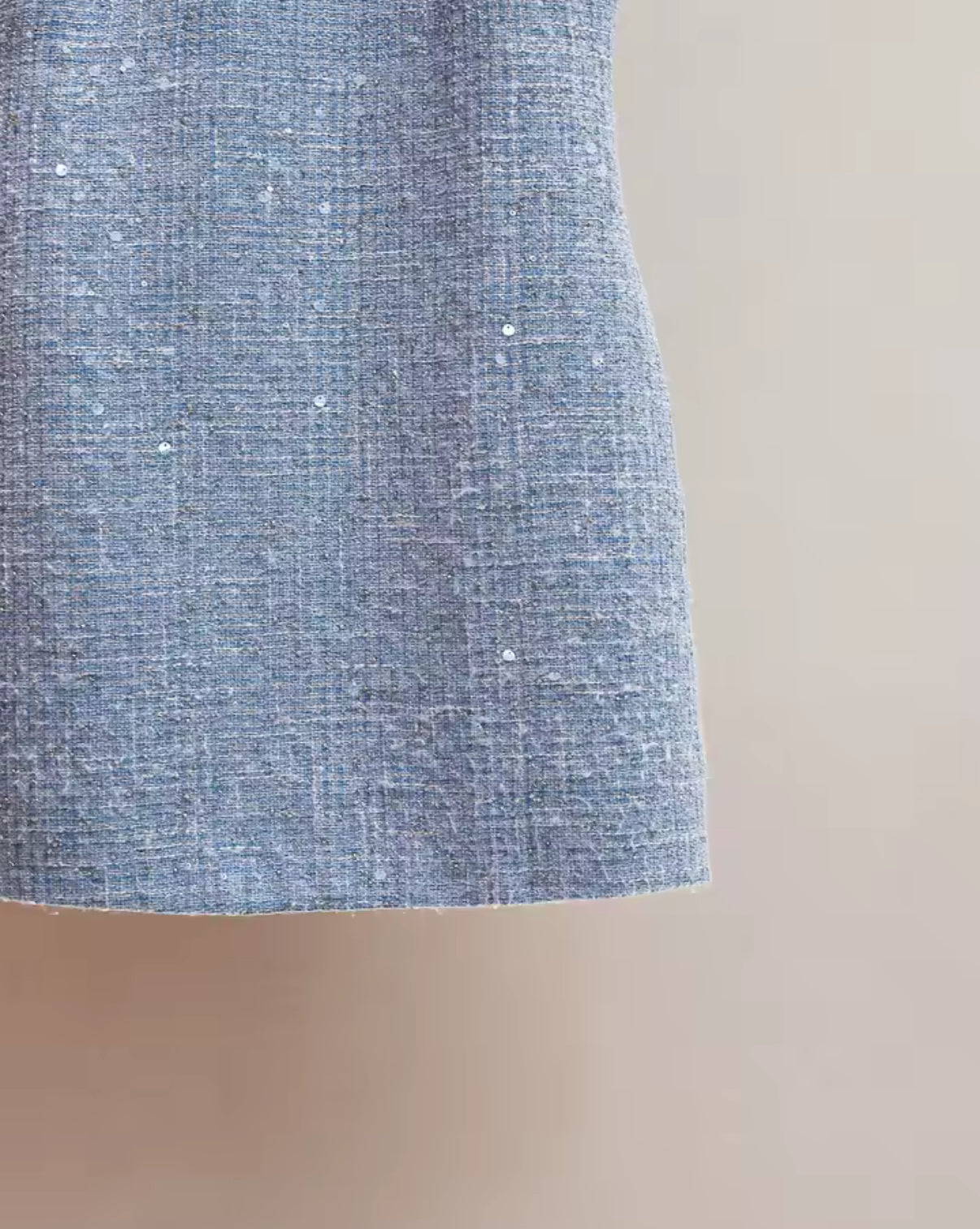 Blue Tweed Embellished Mini Dress