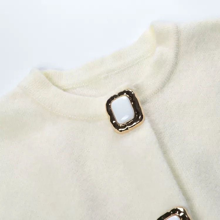 Pearl-Button Cropped Knit Cardigan