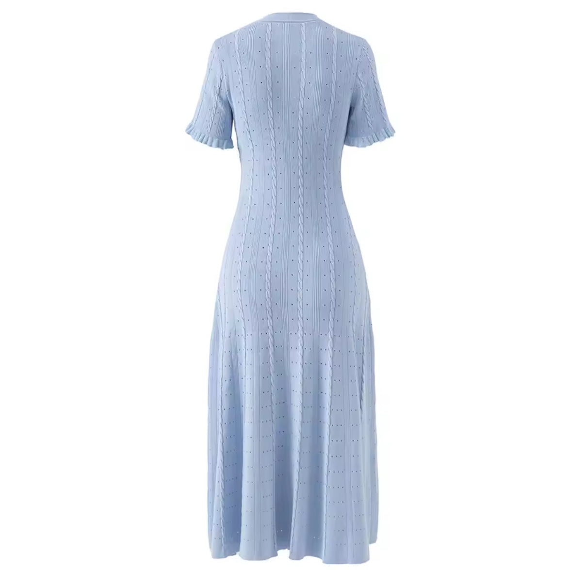 Pastel knit midi dress with front buttons and pocket detail
