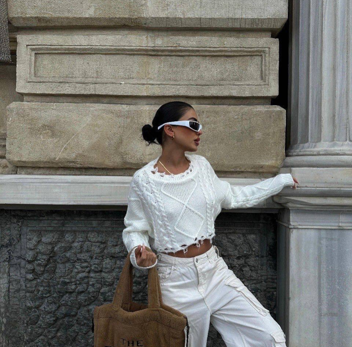 Distressed Knit Crop Sweater