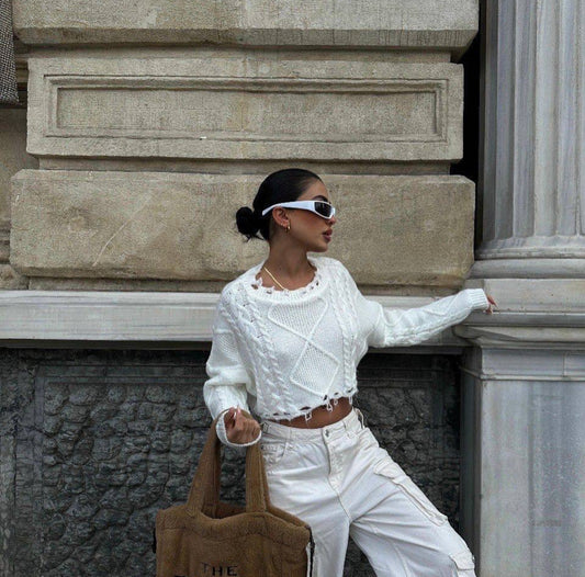 Distressed Knit Crop Sweater