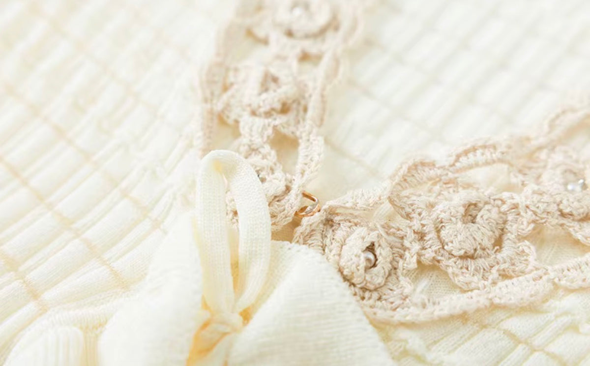 Ivory Lace-Trim Ruffle Knit Cardigan