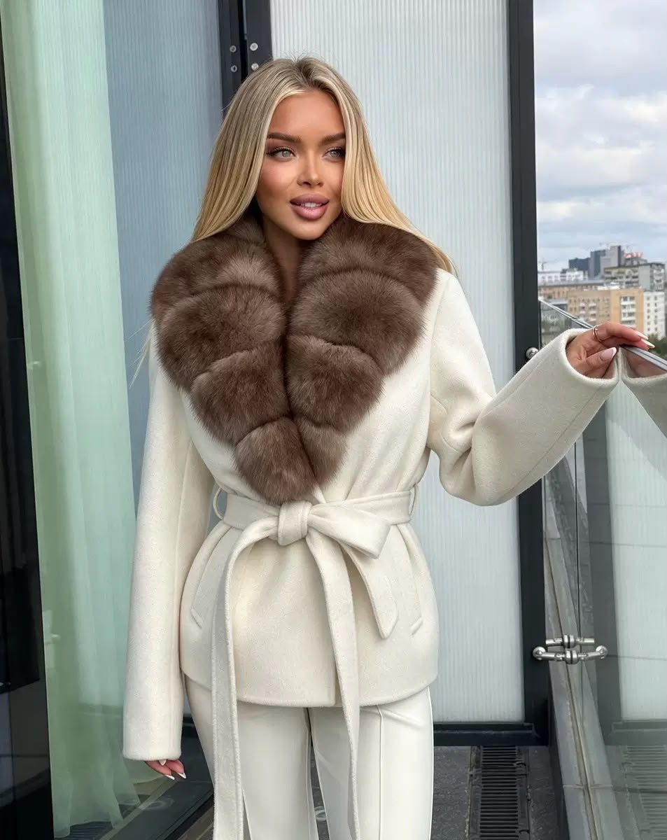 Milano Fur-Collar Belted Coat