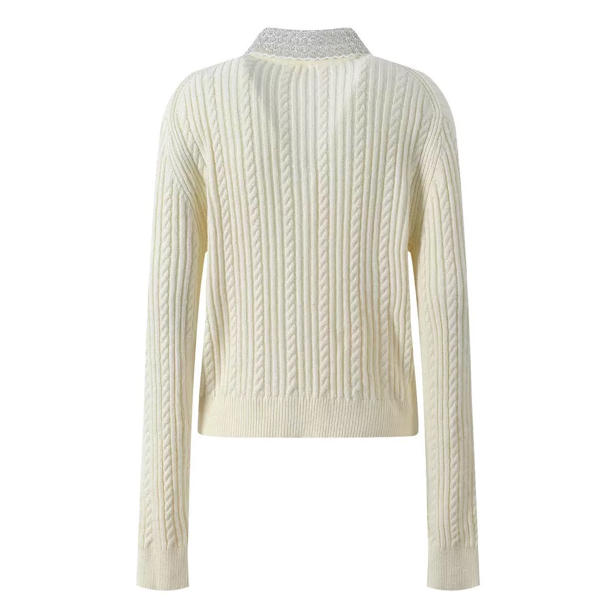 Pearl Collar Cable Knit Cardigan