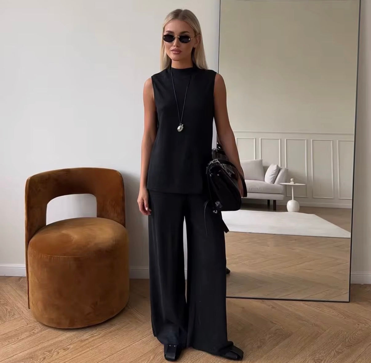 Sleeveless Wide-Leg Set