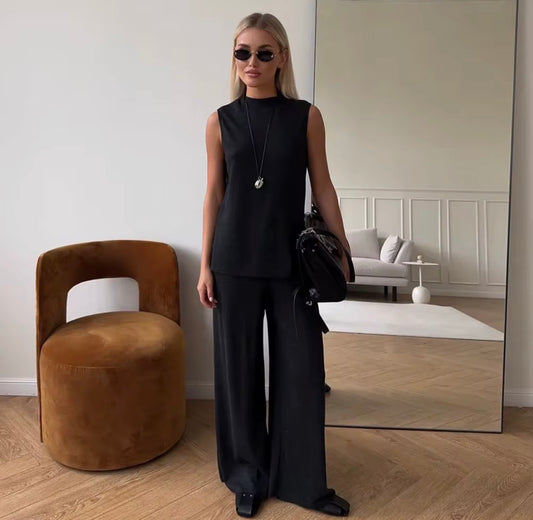 Sleeveless Wide-Leg Set