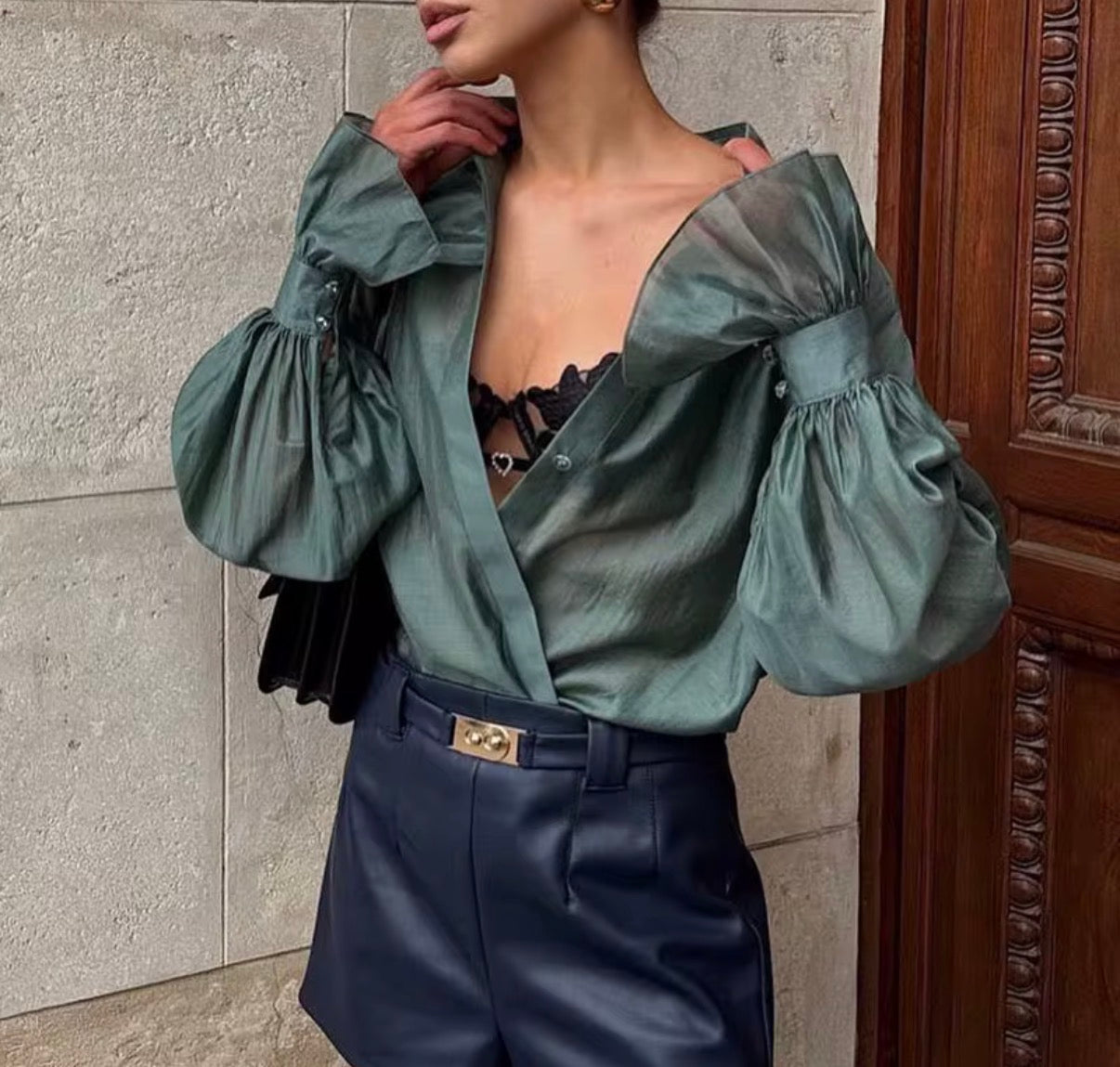 Long Sleeve Sheer Button-Up Blouse