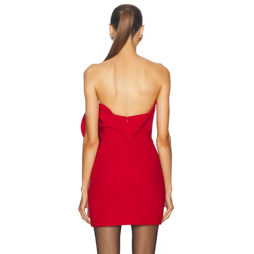 Bold strapless neckline dress with fold-over edge