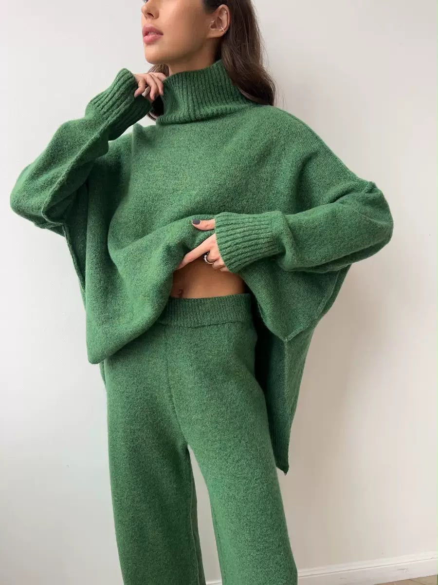 Oversized Turtleneck Wide-Leg Knit Set