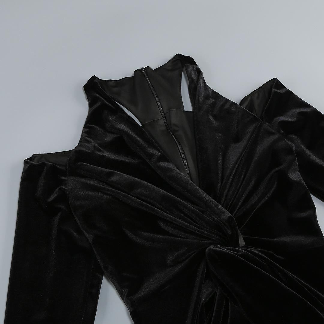 Cold Shoulder Velvet Maxi Dress