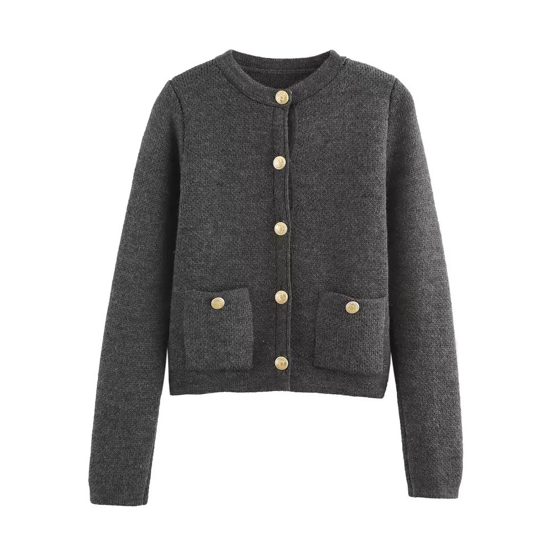 Paris Gold-Button Tweed Cardigan