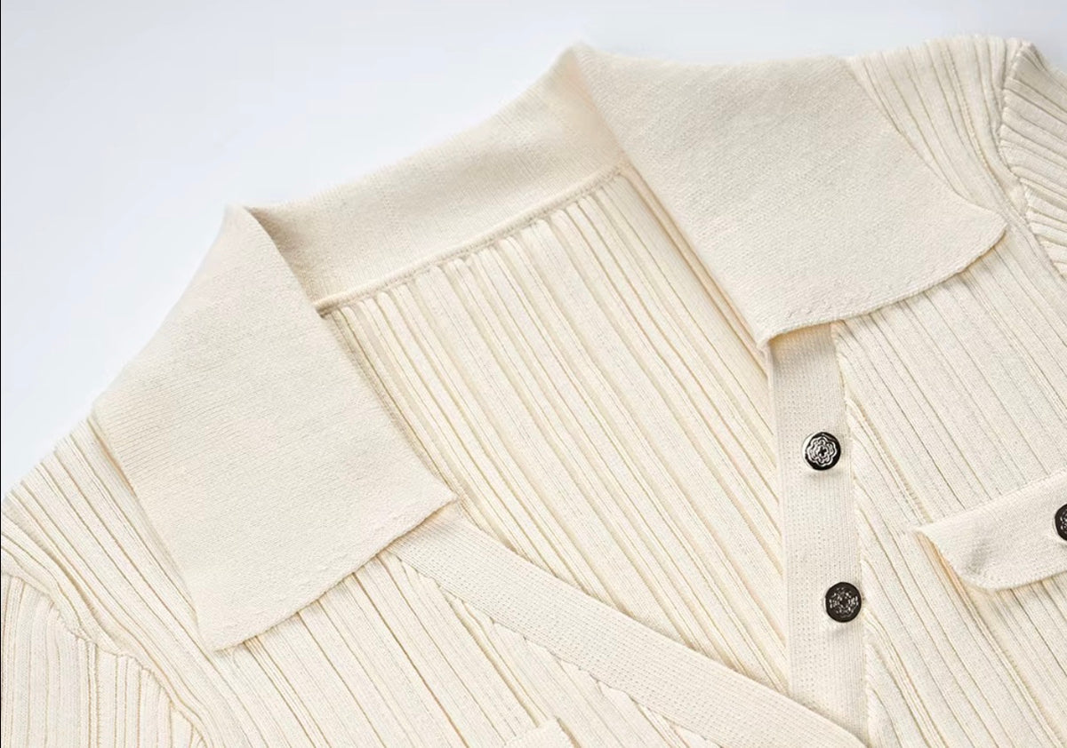 Avery Ribbed Button-Up Polo Cardigan