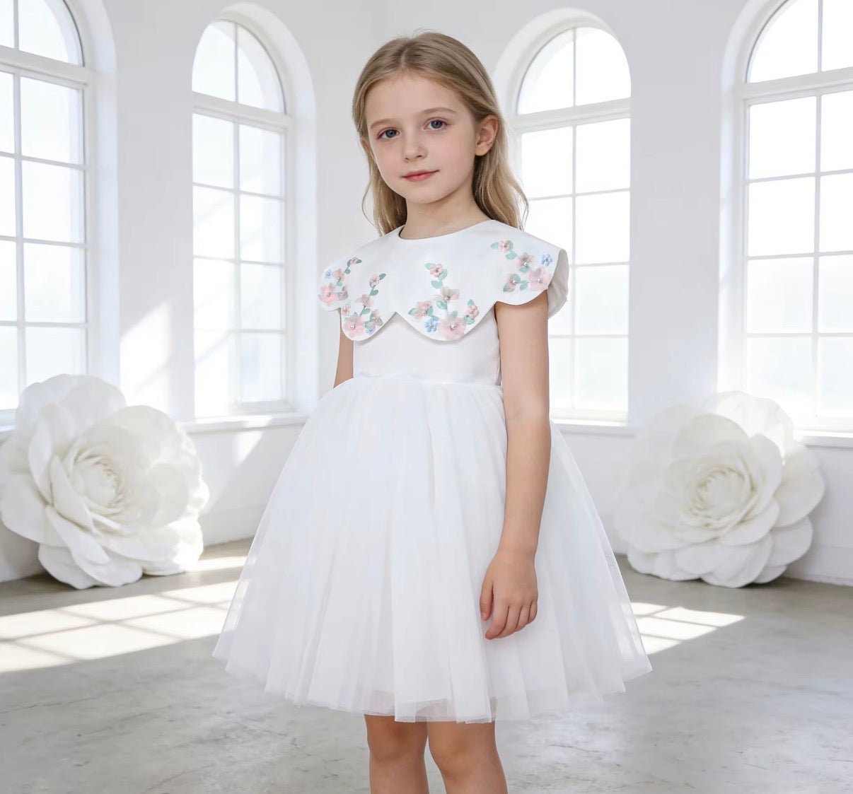 Floral Petal Collar Tulle Dress