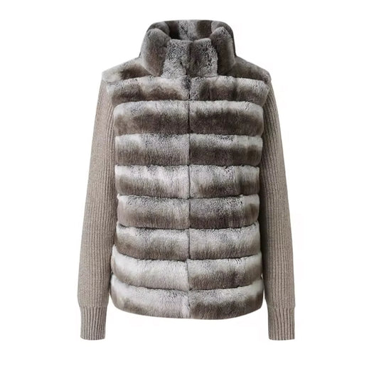 Winter Crest Fur-Panel Sweater Jacket