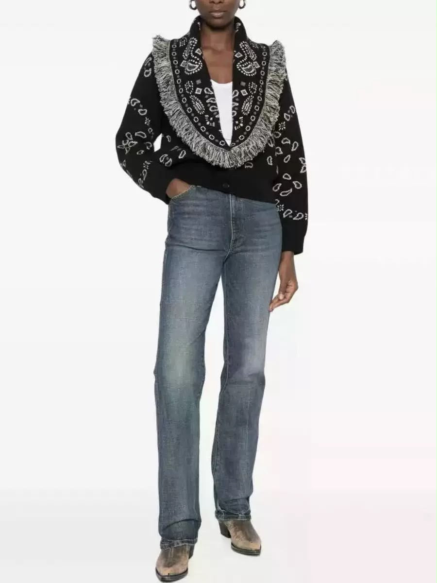 Bandana Fringe Knit Cardigan