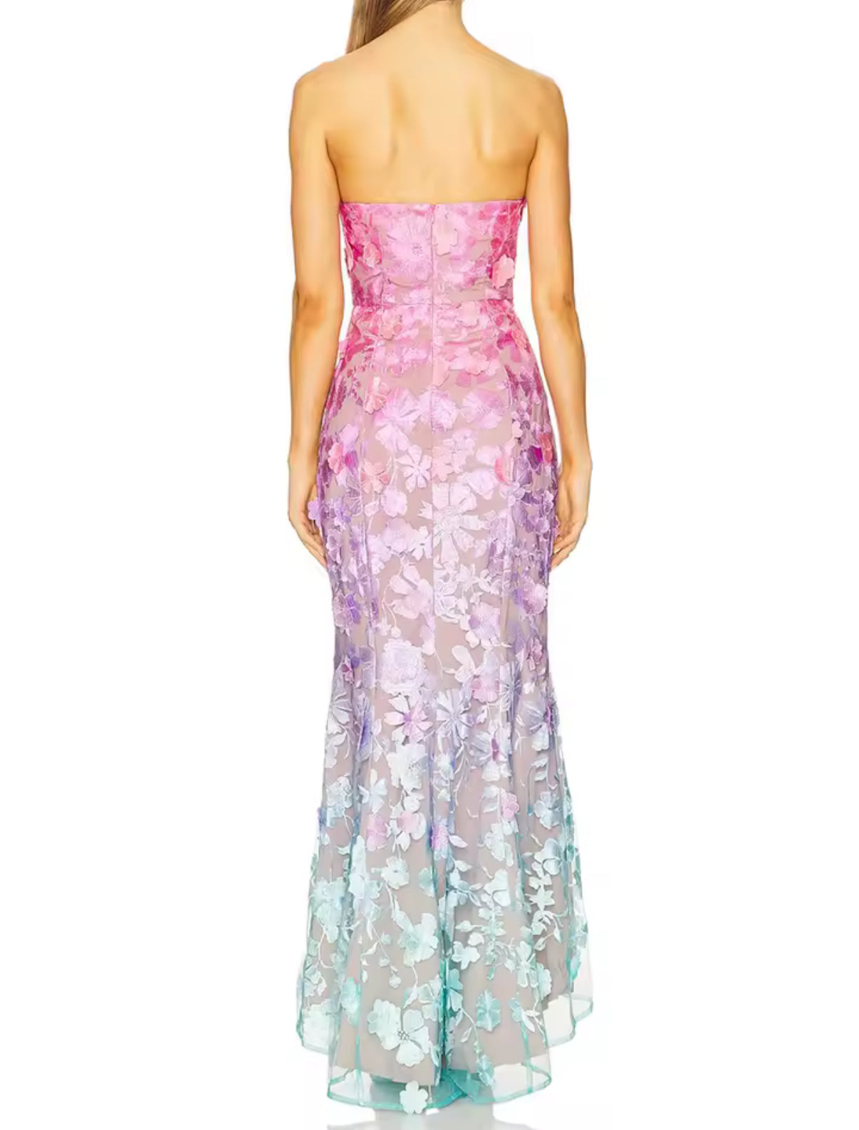 Pink-to-Blue Gradient Floral Mesh Dres/s