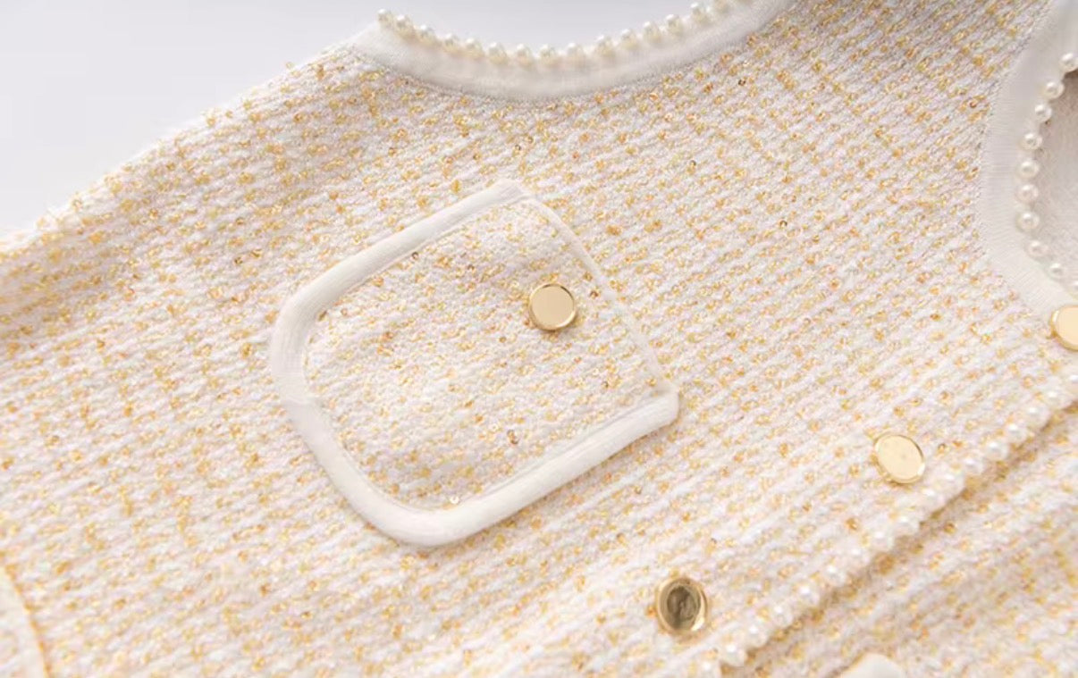 Golden Tweed Muse Mini Dress