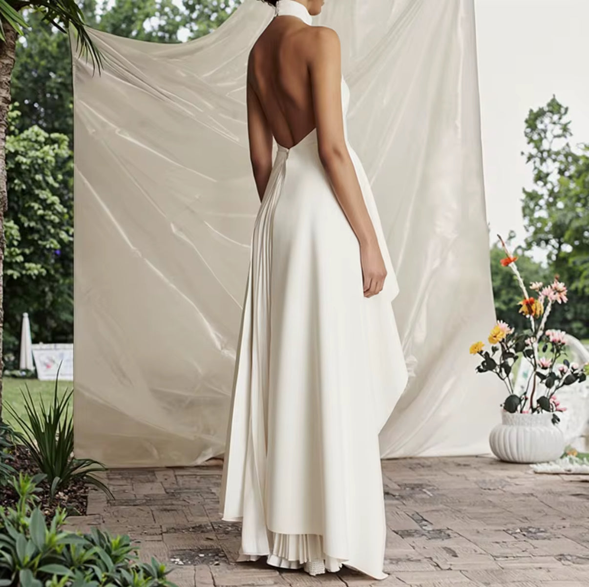 halter neck with high-low layered skirt set