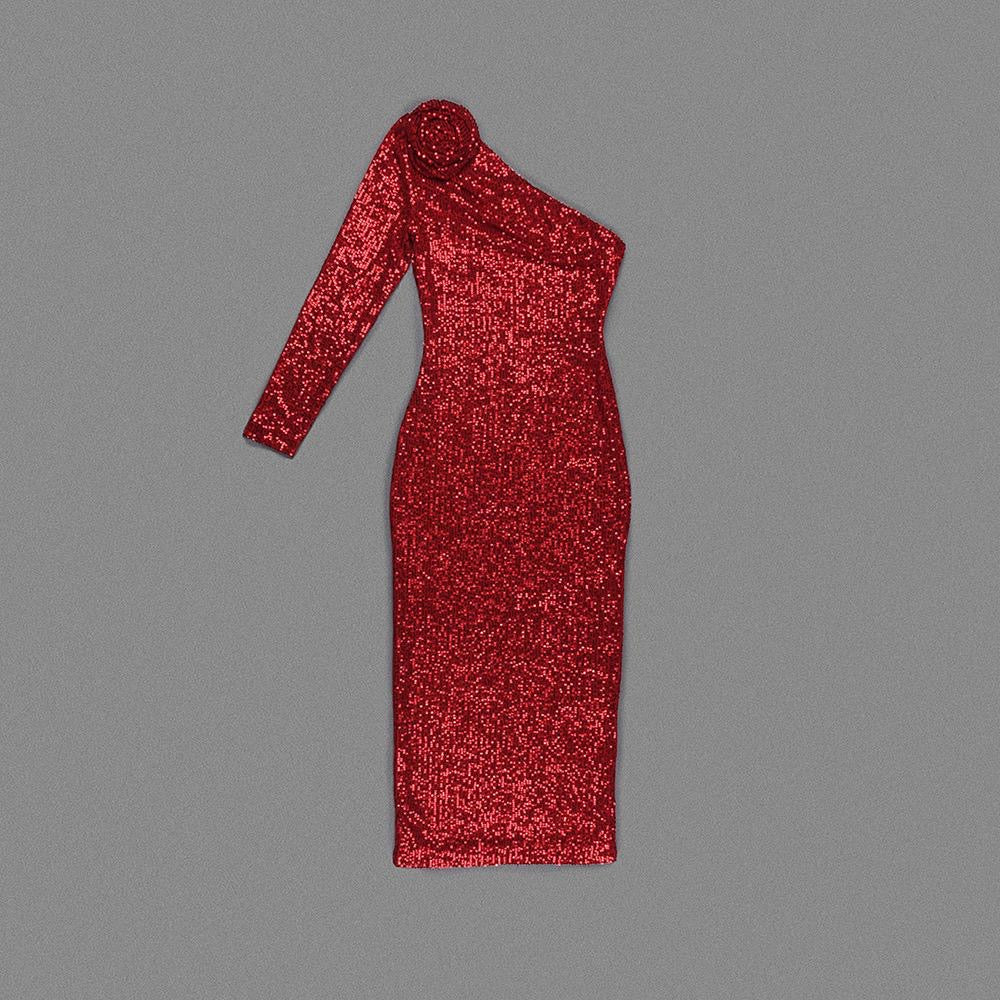 Red Scarlet Flame One-Shoulder Sequin dress