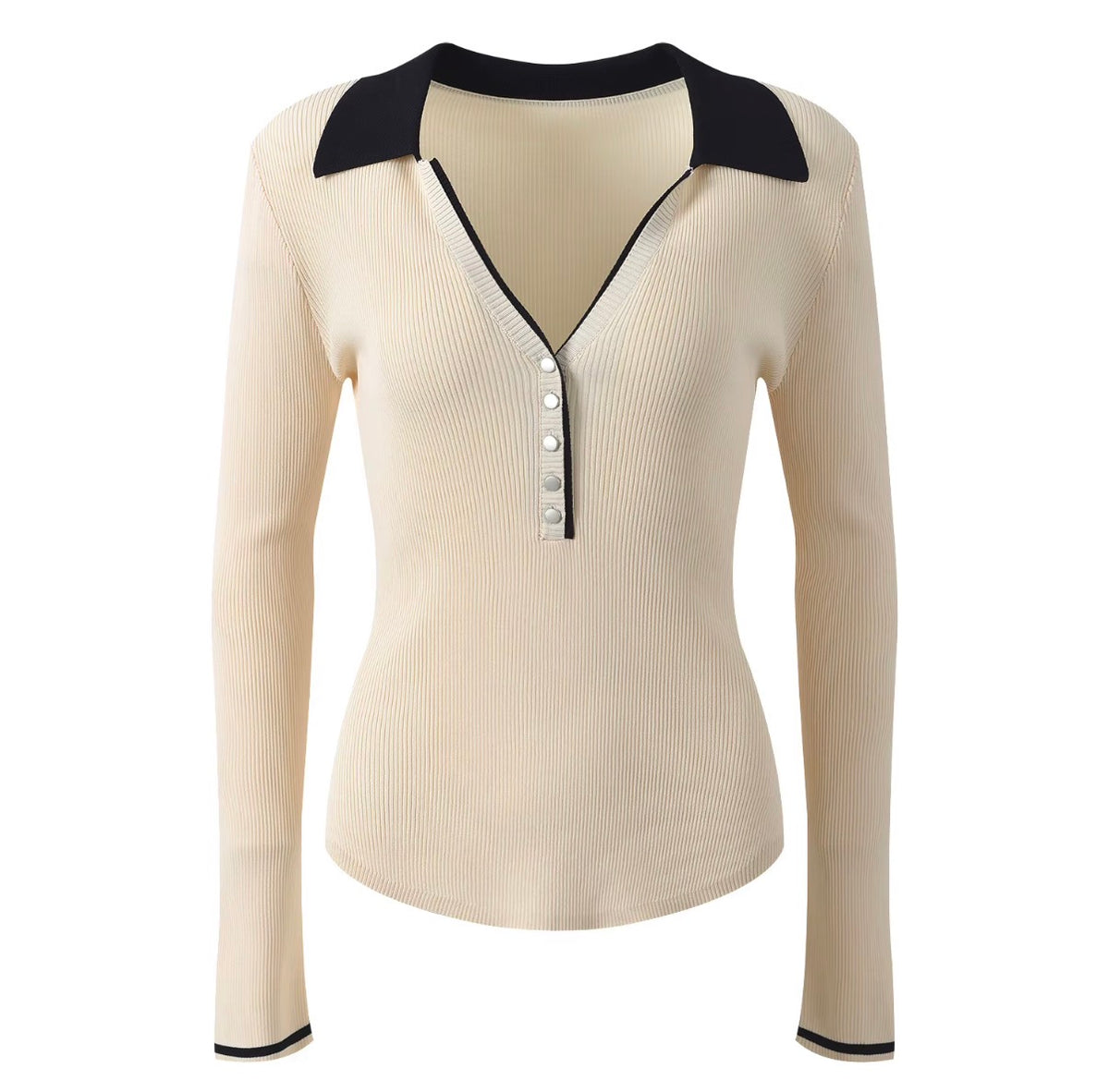 Monaco Contrast Collar Ribbed Top