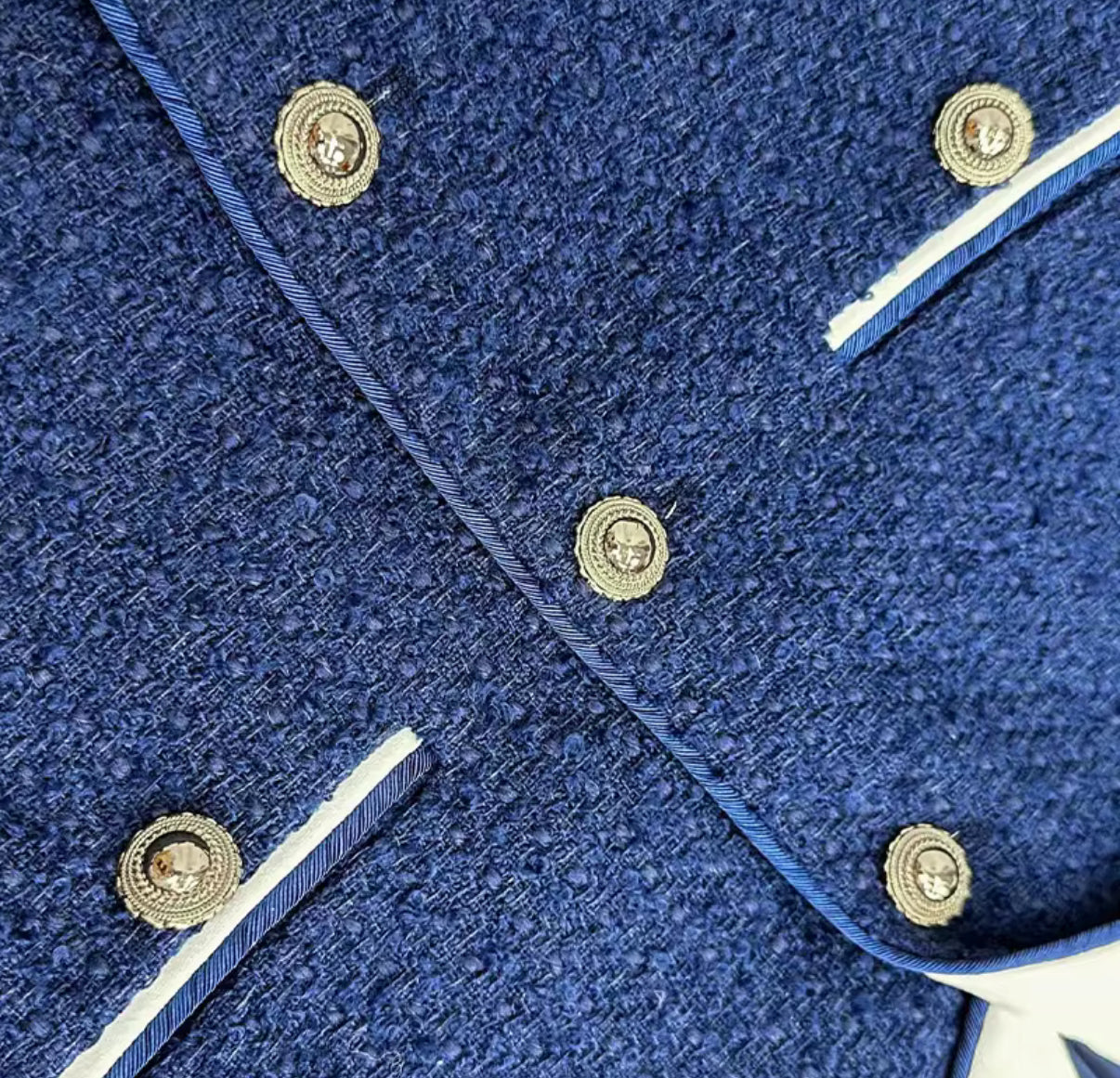 Navy Contrast Collar Tweed Skirt Set