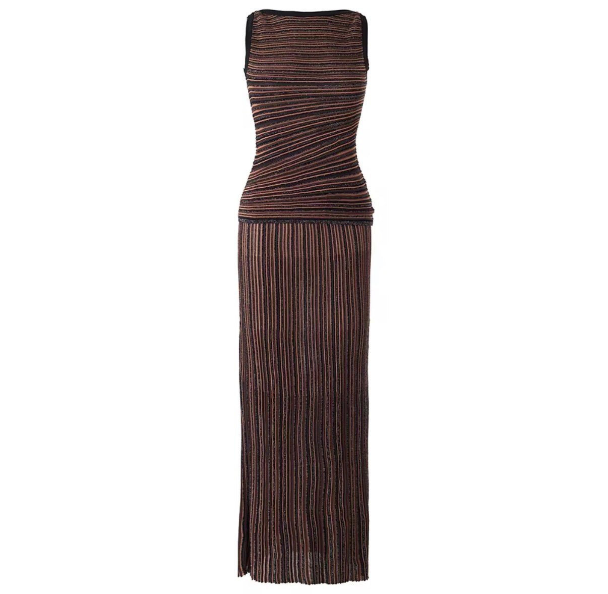 Pleated Striped Knit Maxi Dress