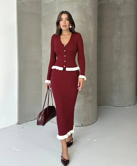 Ruffled Elegance Knit Set