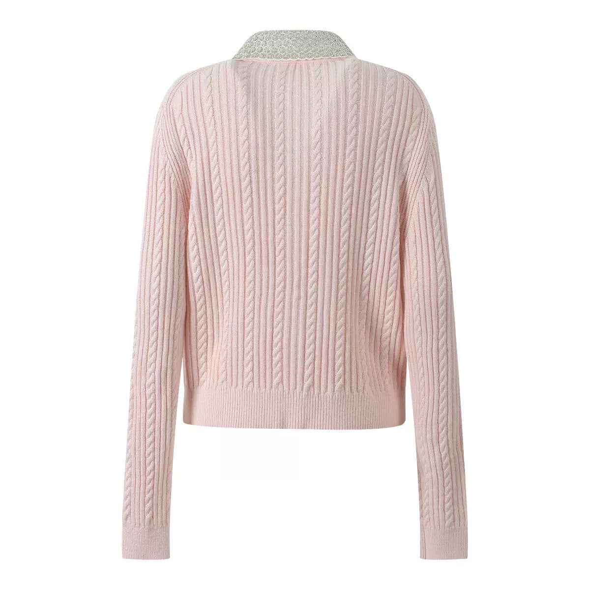 Pearl Collar Cable Knit Cardigan