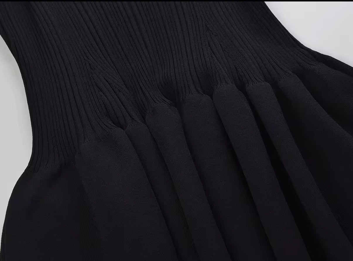 Black & White Off-Shoulder Mini Dress with Bow Detail