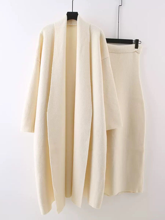 soft knit two-piece with relaxed cardigan fit