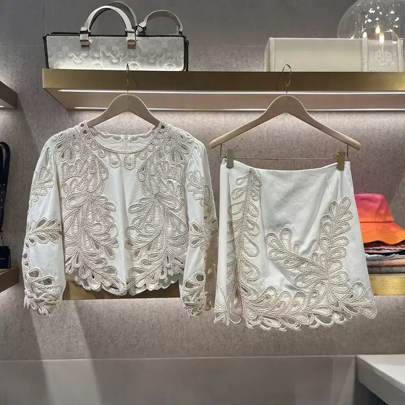 Ivory Lace Elegance Skirt Set