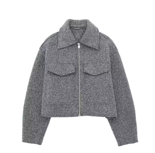 Teddy Texture Cropped Zip Jacket
