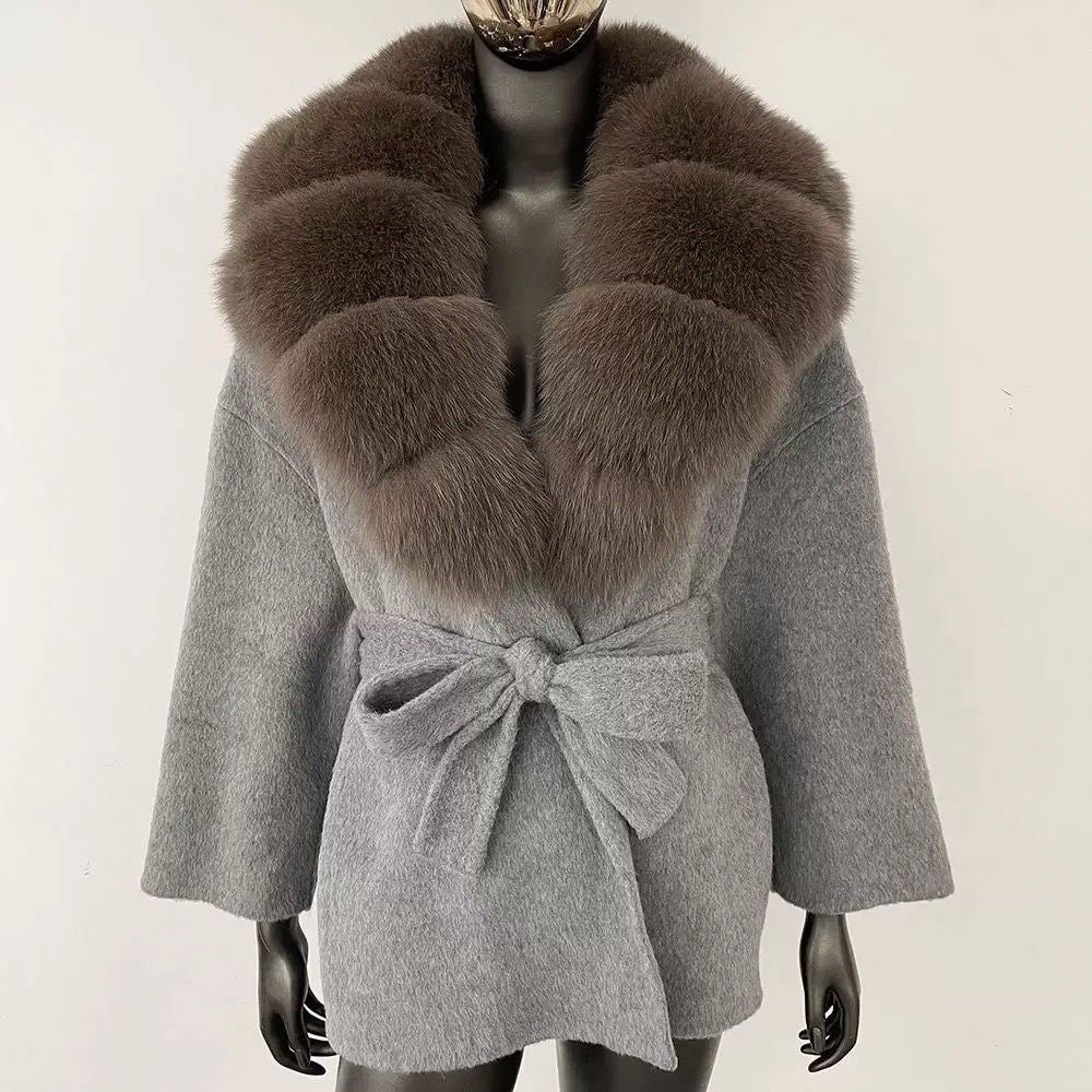 Fur-Collar Belted Wool Coat