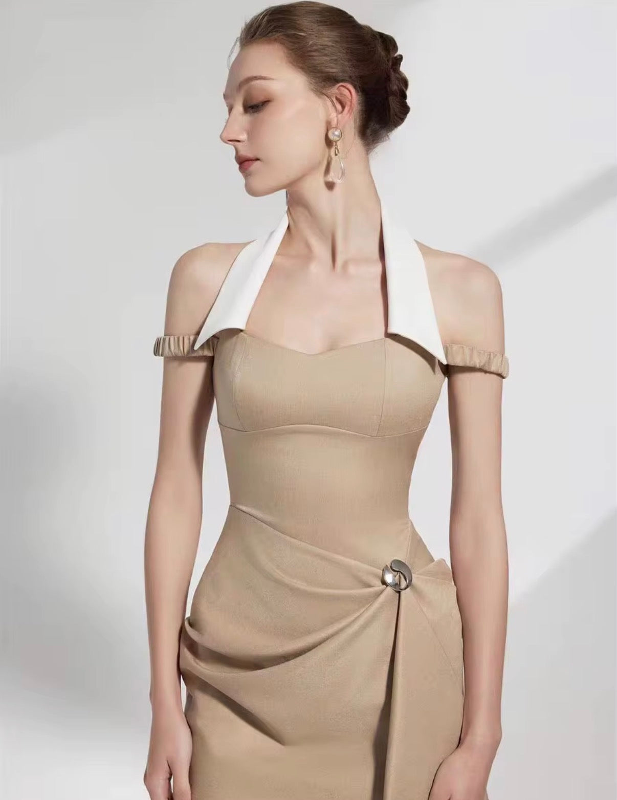 Golden Sculpt Halter Dress
