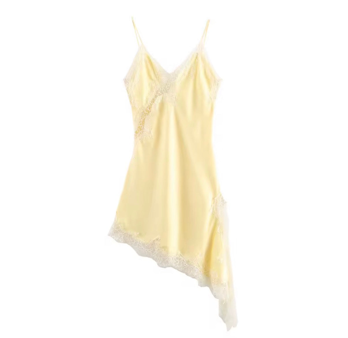 Asymmetric Lace Trim Slip Dress