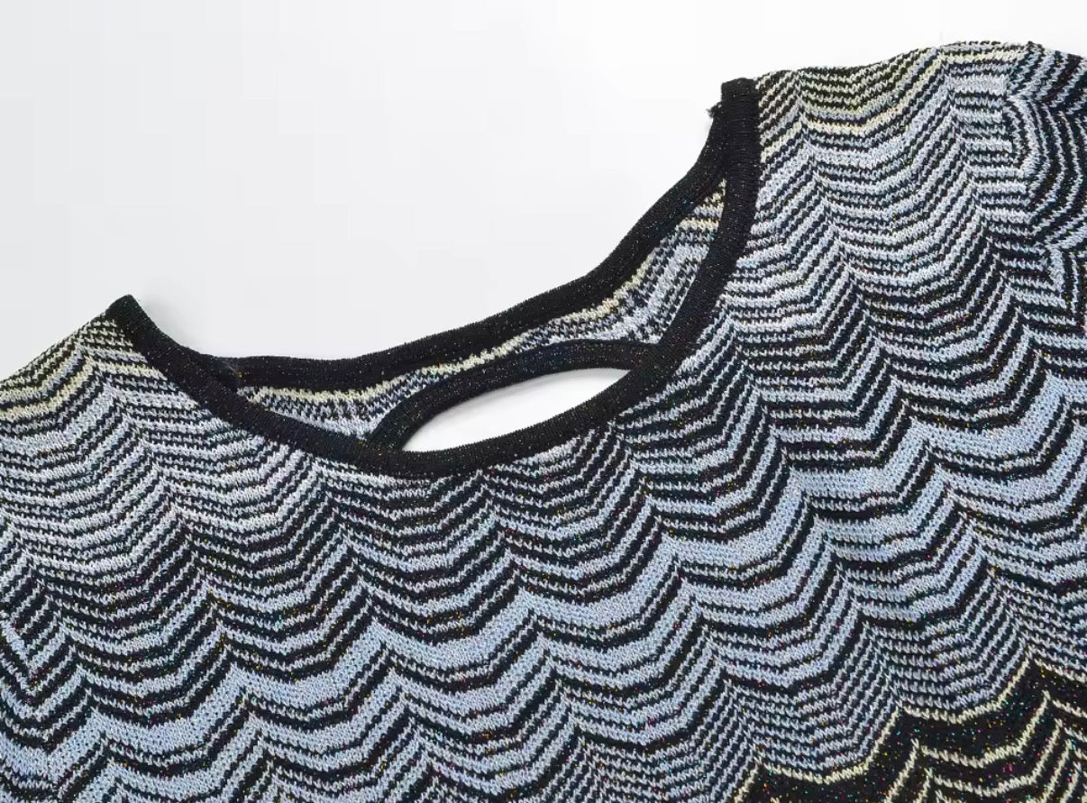 Open-Back Chevron Knit Maxi Dress